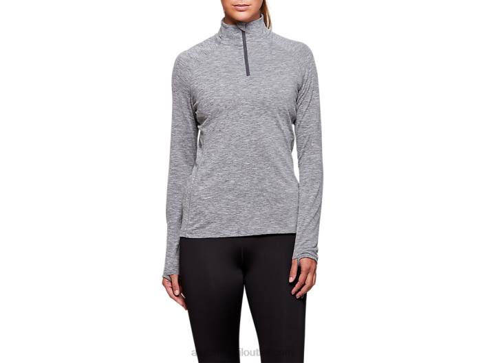 top feminino dorai quarto com zíper 462T4207 urze cinza escuro Asics