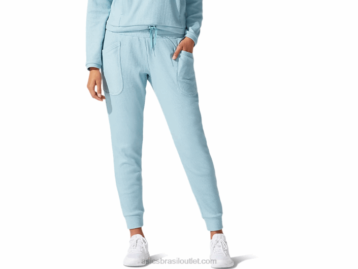 calça de moletom feminina elástica 462T4070 fumaça azul Asics