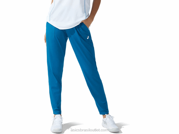 calça de tênis feminina 462T3770 azul-petróleo do mar profundo/branco brilhante Asics