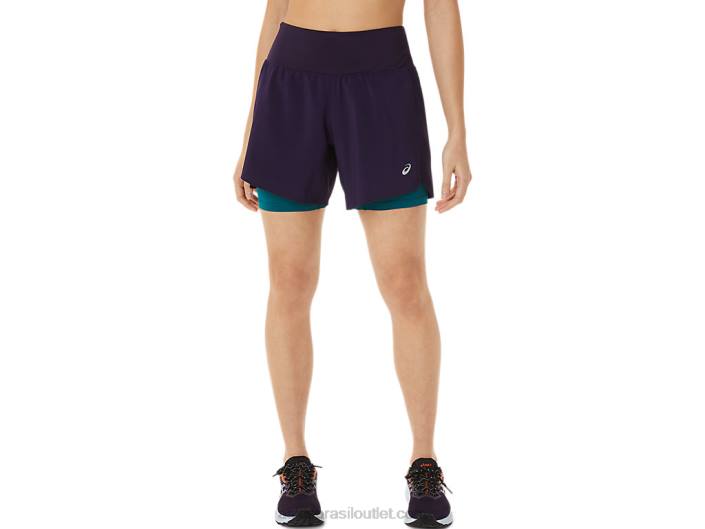 estrada feminina 2-n-1 5.5in short 462T3025 sombra da noite/pinho de veludo Asics