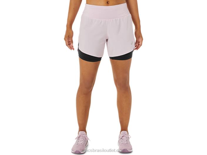 estrada feminina 2-n-1 5.5in short 462T3487 quase rosa/preto desempenho Asics