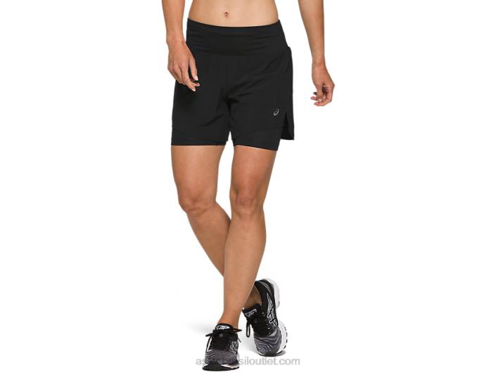 estrada feminina 2-n-1 5.5in short 462T3787 desempenho preto Asics