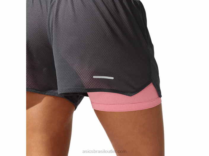 ventilação feminina 2-n-1 3,5 polegadas curta 462T3975 cinza grafite/pétala de pêssego Asics