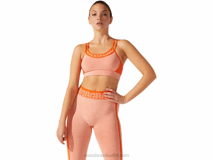 sutiã feminino sem costura com logo cropped 462T3927 calêndula laranja/sol pêssego Asics