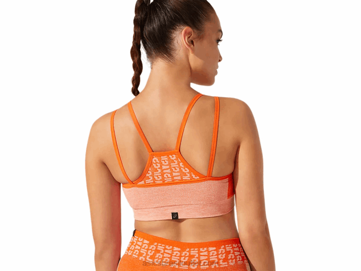 sutiã feminino sem costura com logo cropped 462T3927 calêndula laranja/sol pêssego Asics