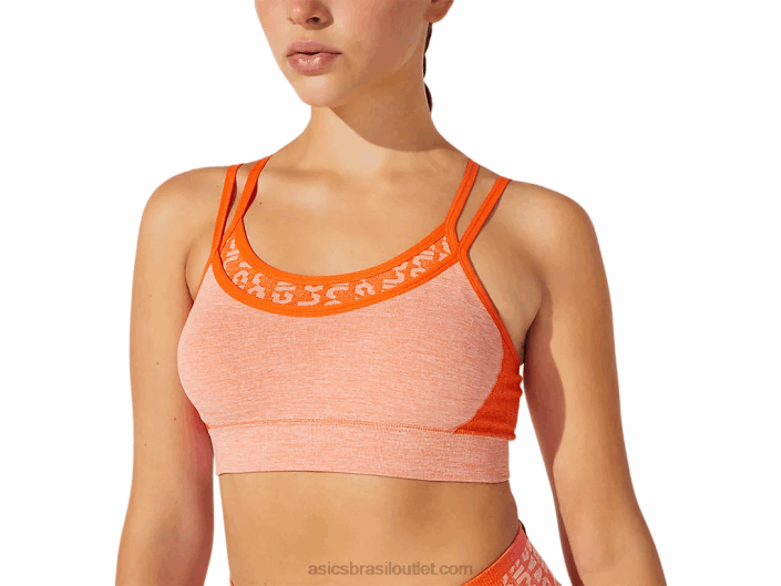 sutiã feminino sem costura com logo cropped 462T3927 calêndula laranja/sol pêssego Asics
