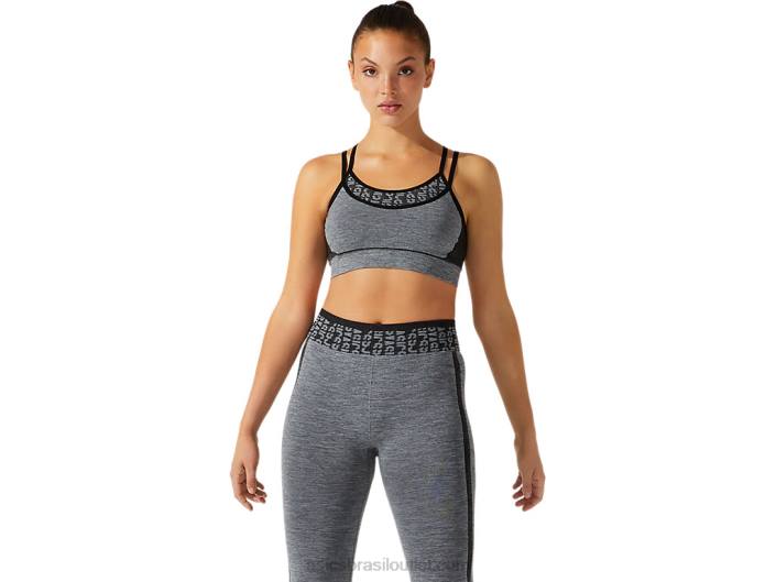 sutiã feminino sem costura com logo cropped 462T3928 desempenho preto/cinza grafite Asics