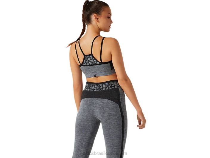 sutiã feminino sem costura com logo cropped 462T3928 desempenho preto/cinza grafite Asics