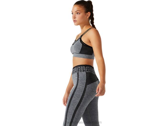 sutiã feminino sem costura com logo cropped 462T3928 desempenho preto/cinza grafite Asics