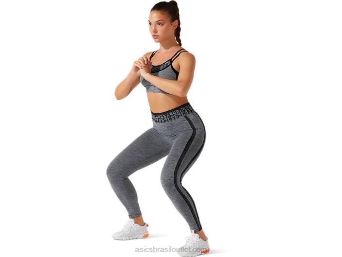 sutiã feminino sem costura com logo cropped 462T3928 desempenho preto/cinza grafite Asics