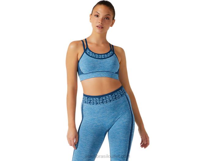 sutiã feminino sem costura com logo cropped 462T3941 azul renascido/azul mako Asics