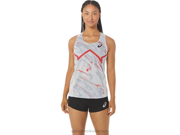 camiseta feminina cj-line light 462T2339 cinza glaciar/vermelho elétrico Asics