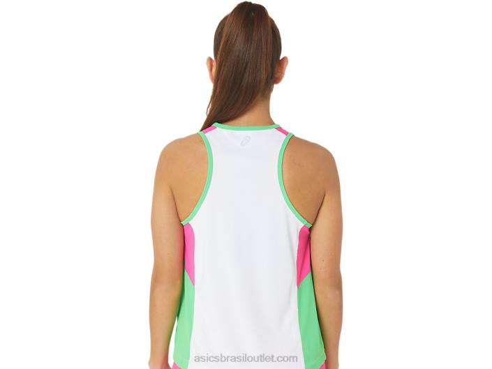 novo singlet feminino forte e reaproveitado 462T2353 branco/faixa/rosa glo Asics