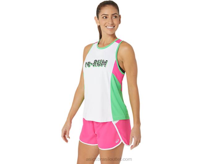 novo singlet feminino forte e reaproveitado 462T2353 branco/faixa/rosa glo Asics