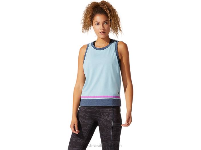 regata color block feminina 462T4066 fumaça azul Asics
