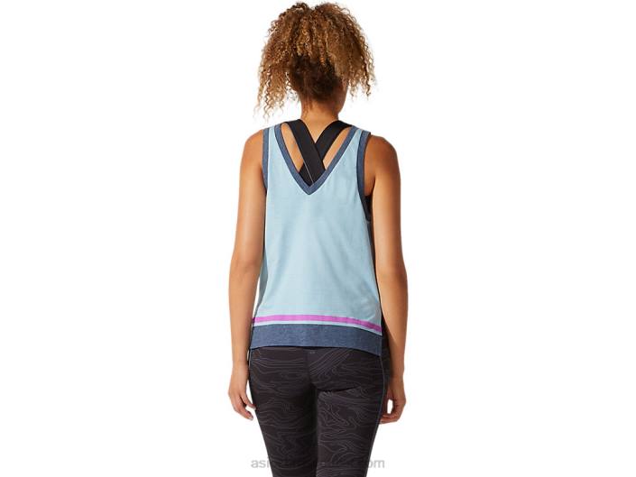 regata color block feminina 462T4066 fumaça azul Asics