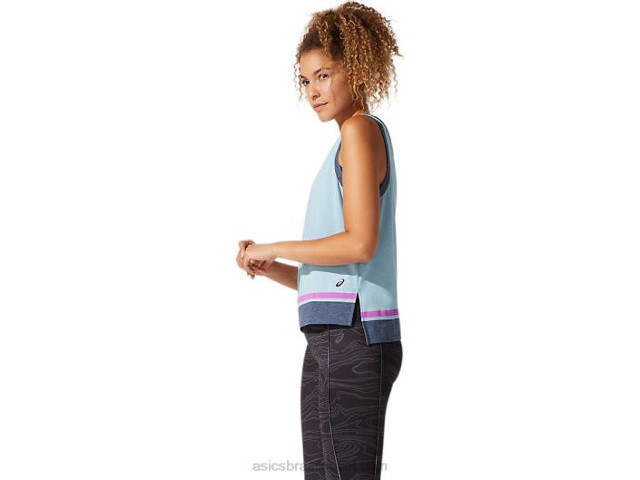 regata color block feminina 462T4066 fumaça azul Asics