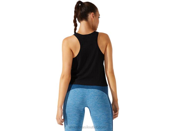 regata feminina cropped jacquard com logo 462T3965 desempenho preto Asics