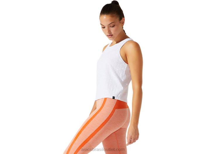 regata feminina cropped jacquard com logo 462T3966 branco brilhante Asics