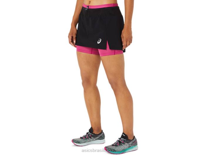 saia fujitrail feminina 462T3507 desempenho preto/vermelho fúcsia Asics