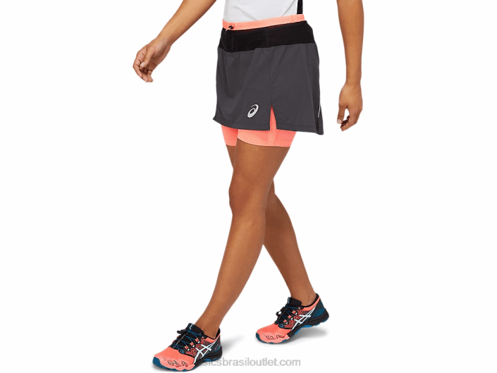 saia fujitrail feminina 462T3845 cinza grafite/coral ardente Asics