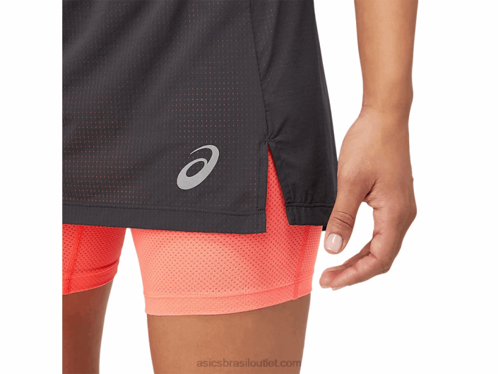 saia fujitrail feminina 462T3845 cinza grafite/coral ardente Asics