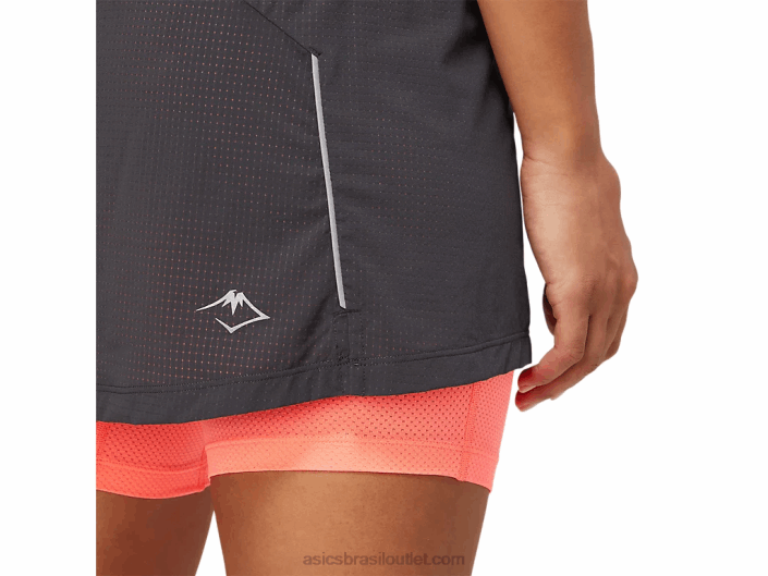 saia fujitrail feminina 462T3845 cinza grafite/coral ardente Asics