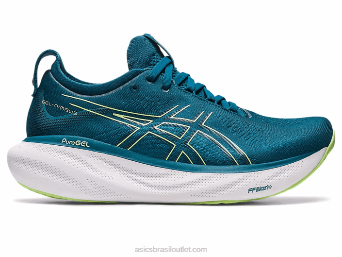 gel nimbus 25 462T2259 tinta azul-petróleo/verde limão Asics